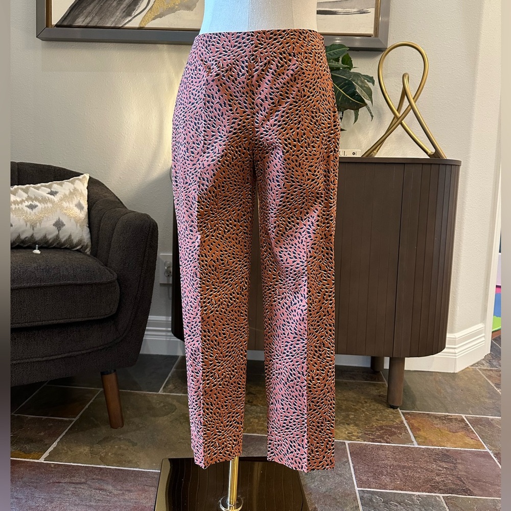 Piazza Sempione Burnt orange and Black Patterned Straight Leg Crop Pants